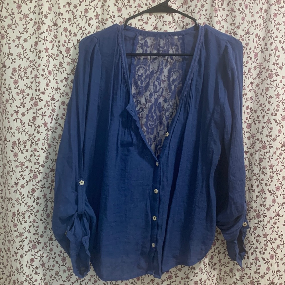Button down casual top with lace back